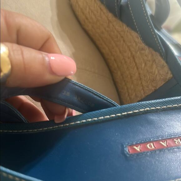 Prada Blue Wedge Sandals with Espadrille Heel Size EU 38 - Picture 6 of 6